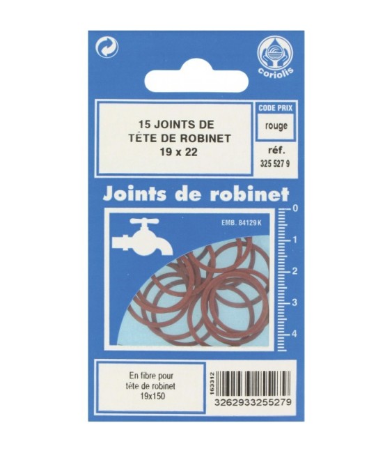 Joint en fibre pour tête de robinet - 19 x 22 mm - Lot de 15 - GRIPP