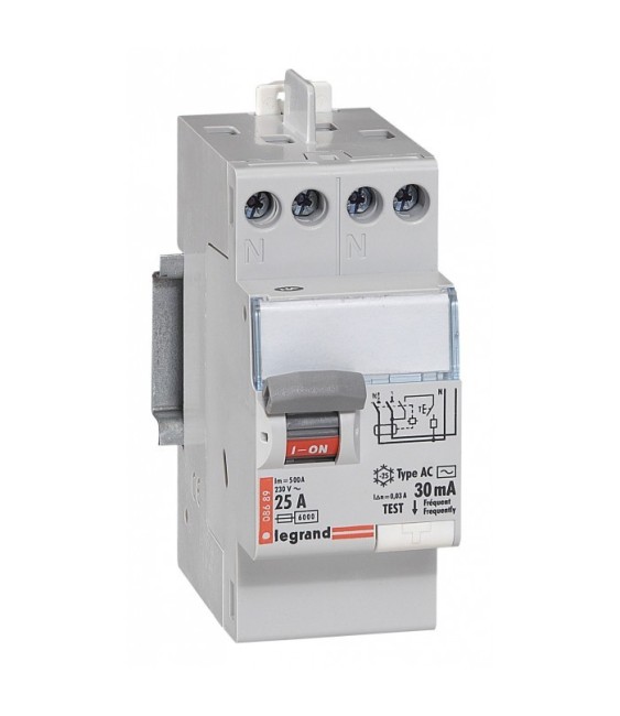 Interrupteur différentiel bipolaire - Type AC 30mA arrivée haut/départ haut 25 A - LEGRAND