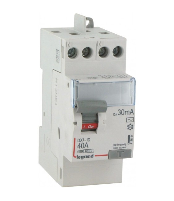 Interrupteur différentiel bipolaire - Type AC 30mA arrivée haut/départ haut 40 A - LEGRAND