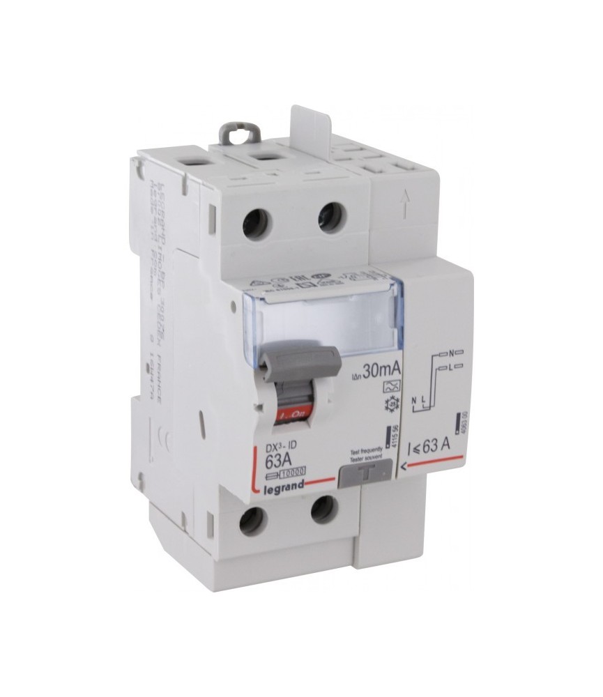 Interrupteur différentiel bipolaire - Type A 30 mA arrivée haut/départ haut 63 A - LEGRAND Interrupteur différentiel bipolaire - Type A 30 mA arrivée haut/départ haut 63 A - LEGRAND