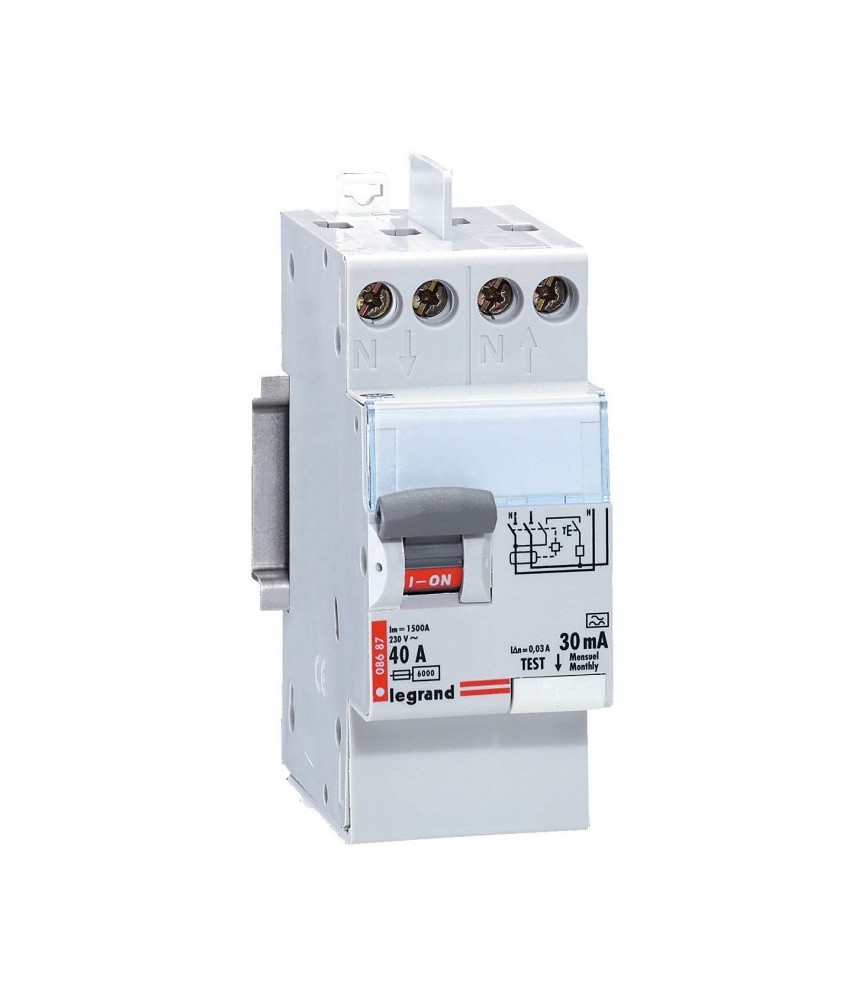 Interrupteur différentiel bipolaire - Type A 30 mA arrivée haut/départ bas 40 A - LEGRAND Interrupteur différentiel bipolaire - Type A 30 mA arrivée haut/départ bas 40 A - LEGRAND