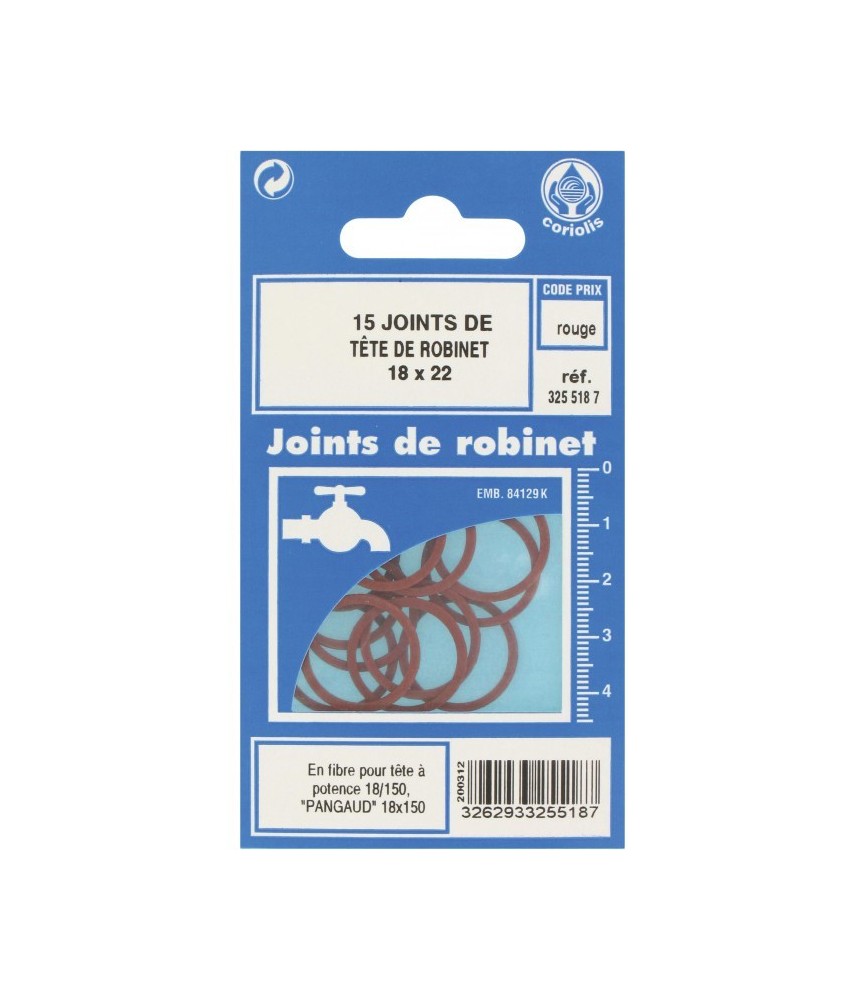 Joint en fibre pour tête de robinet - 18 x 22 mm - Lot de 18 - GRIPP Joint en fibre pour tête de robinet - 18 x 22 mm - Lot de 18 - GRIPP