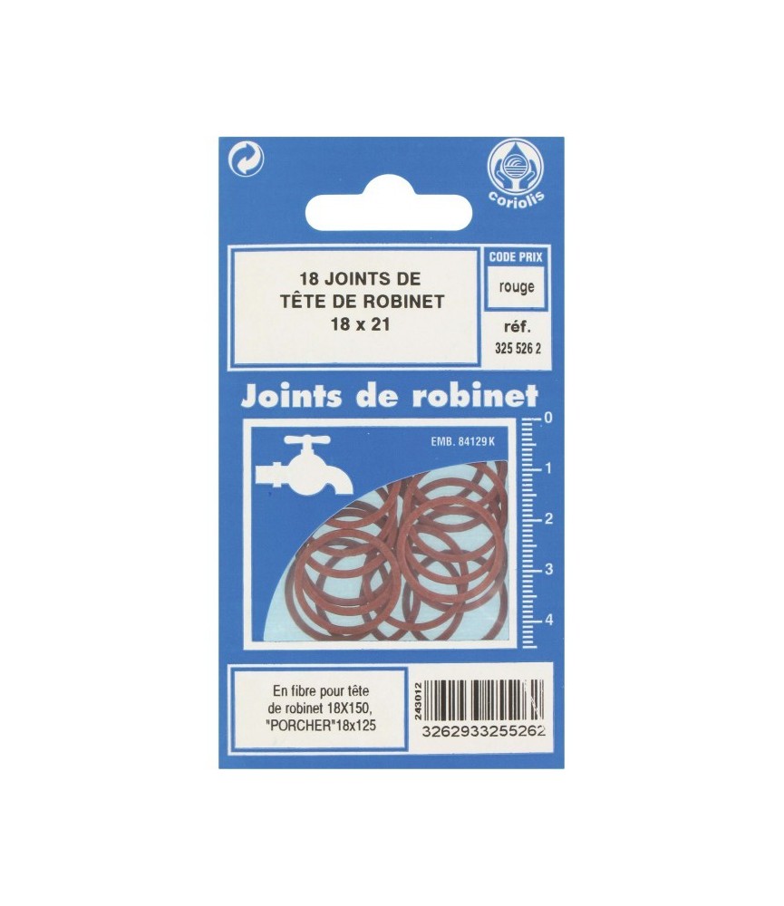 Joint en fibre pour tête de robinet - 18 x 21 mm - Lot de 18 - GRIPP
