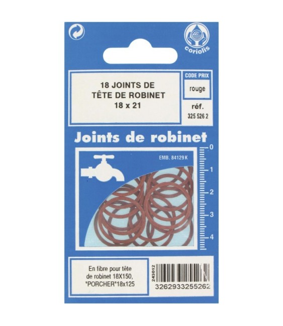 Joint en fibre pour tête de robinet - 18 x 21 mm - Lot de 18 - GRIPP