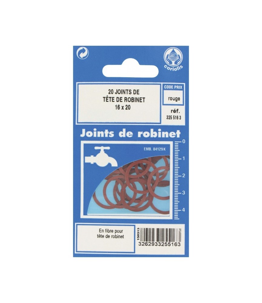 Joint en fibre pour tête de robinet - 16 x 20 mm - Lot de 20 - GRIPP