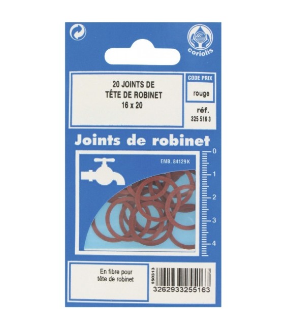 Joint en fibre pour tête de robinet - 16 x 20 mm - Lot de 20 - GRIPP