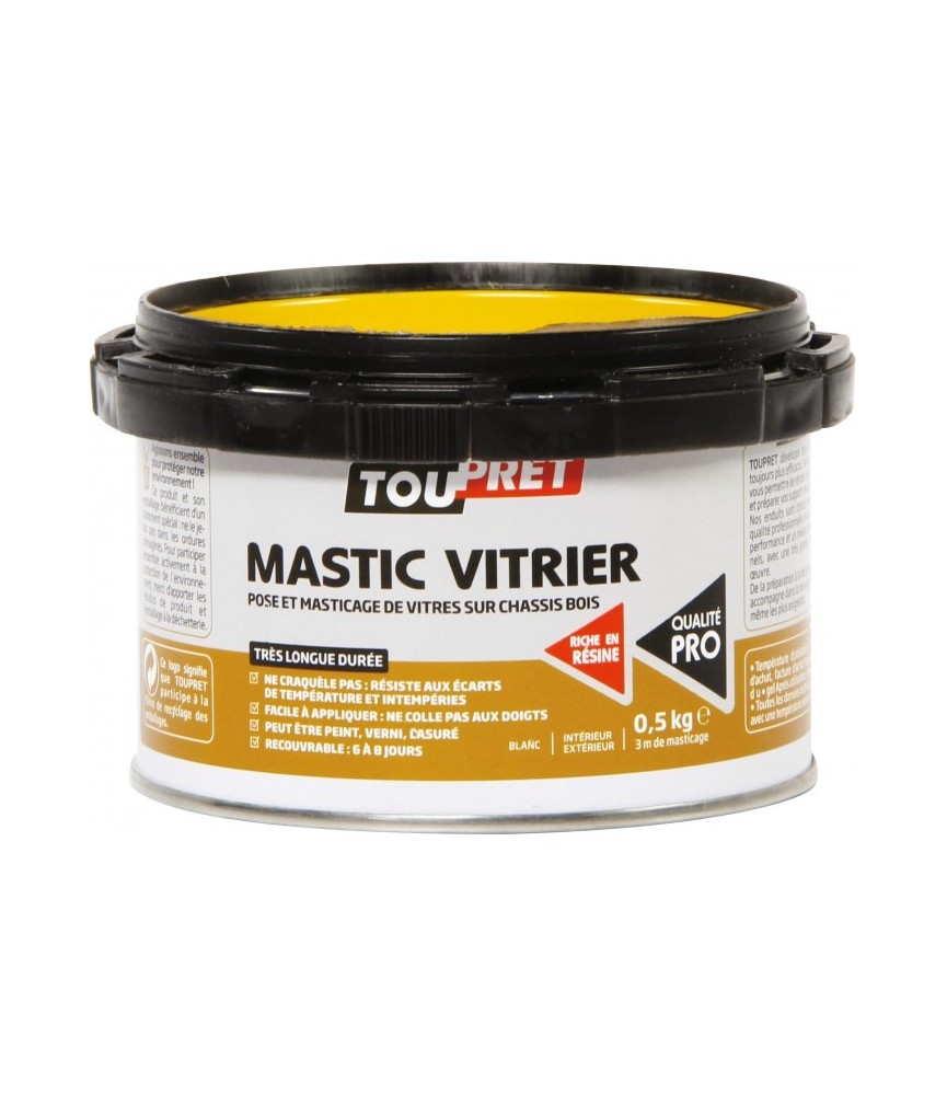 Mastic de vitrier - Blanc - 0.5 Kg - TOUPRET