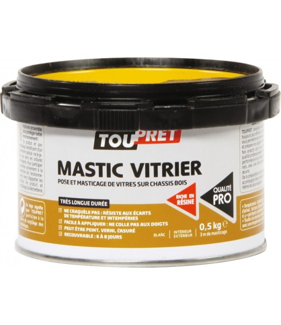 Mastic de vitrier - Blanc - 0.5 Kg - TOUPRET