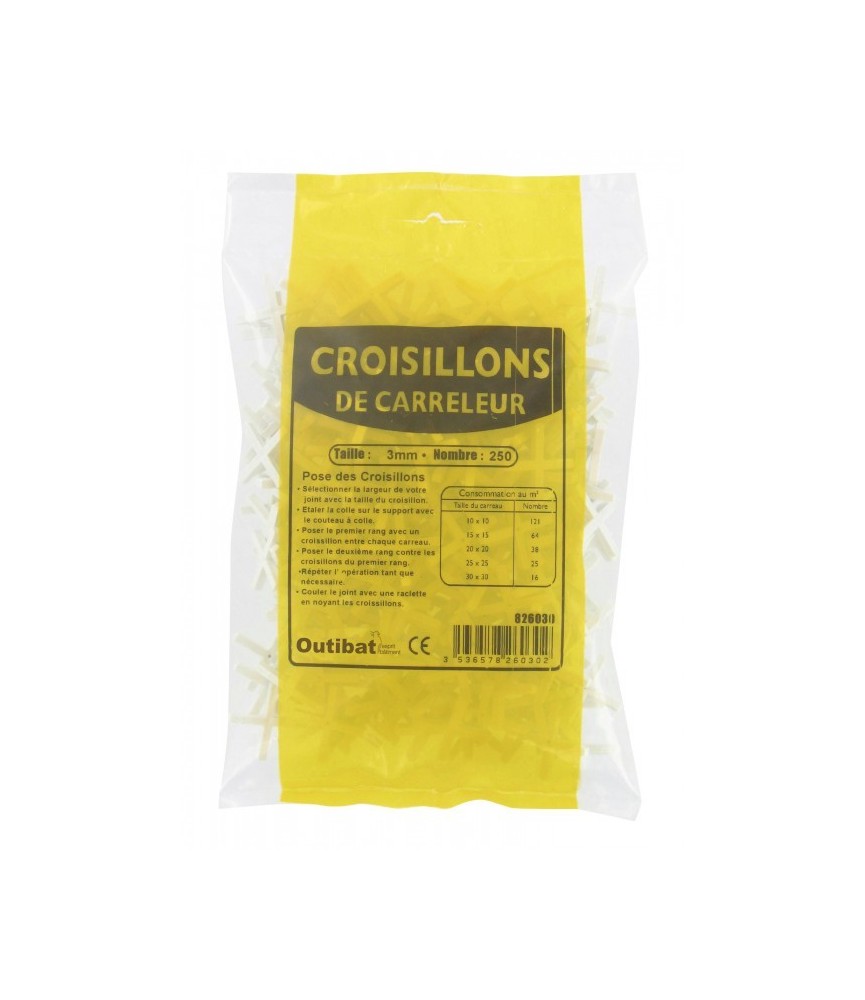 Sachet de 500 croisillons de carreleur - 3 mm - OUTIBAT Sachet de 500 croisillons de carreleur - 3 mm - OUTIBAT