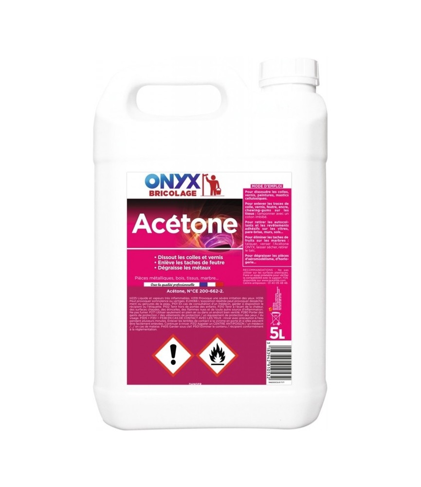 Acétone : Dissolvant pour vernis et peinture - 5 L - ONYX Acétone : Dissolvant pour vernis et peinture - 5 L - ONYX