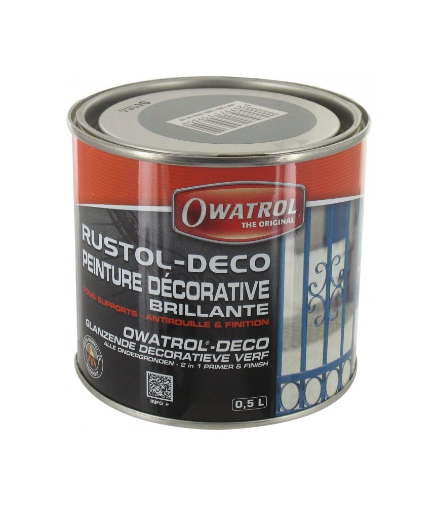 Peinture décorative brillante - Antirouille et finition - Gris - 500 ml - OWATROL Peinture décorative brillante - Antirouille et finition - Gris - 500 ml - OWATROL