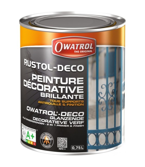Peinture décorative brillante - Antirouille et finition - Blanc - 750 ml - OWATROL
