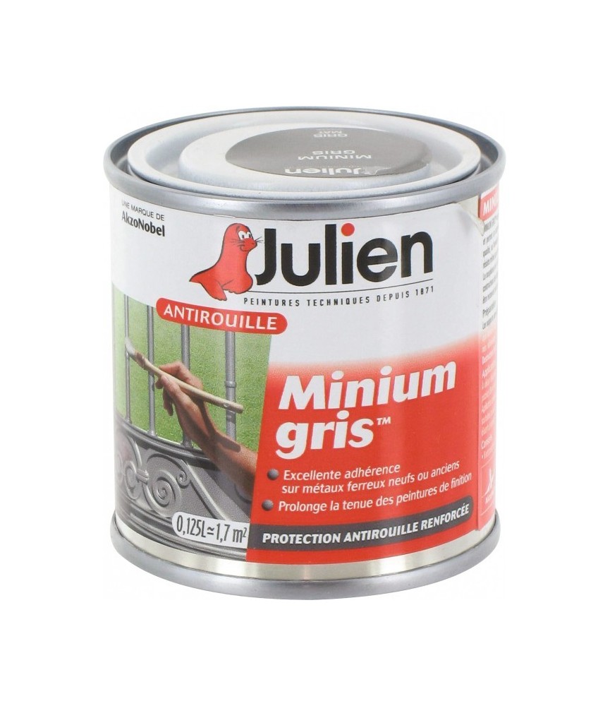 Primaire antirouille - Minium Gris - Protection anti-corrosion durable - 125 ml - JULIEN Primaire antirouille - Minium Gris - Protection anti-corrosion durable - 125 ml - JULIEN