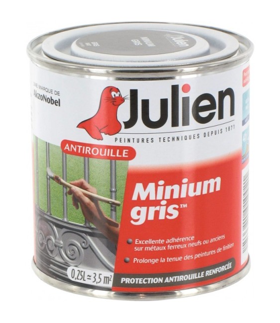 Primaire antirouille - Minium Gris - Protection anti-corrosion durable - 250 ml - JULIEN