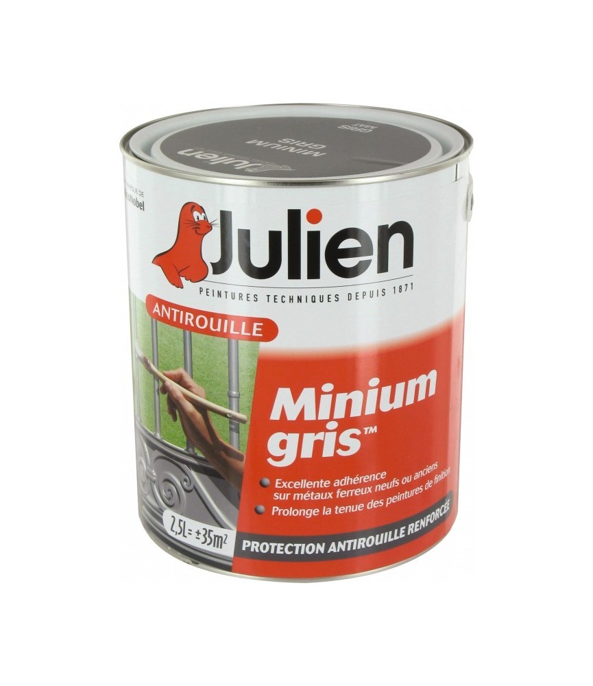 Primaire antirouille - Minium Gris - Protection anti-corrosion durable - 2.5 L - JULIEN