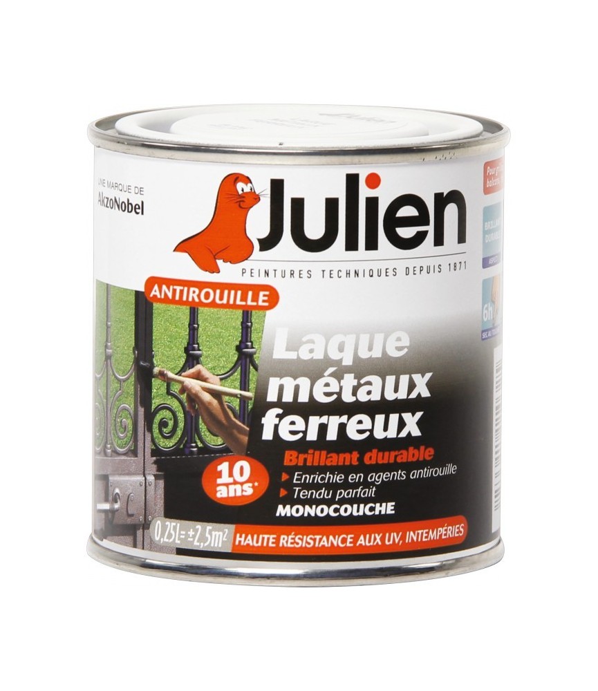 Laque métaux ferreux antirouille - Blanc brillant - 250 ml - JULIEN Laque métaux ferreux antirouille - Blanc brillant - 250 ml - JULIEN