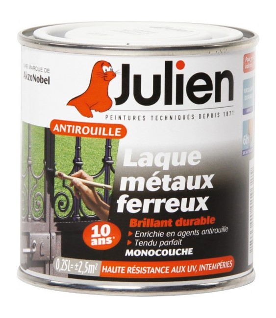 Laque métaux ferreux antirouille - Blanc brillant - 250 ml - JULIEN