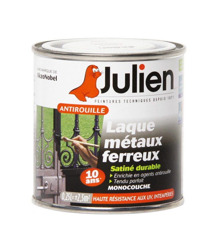 Laque métaux ferreux antirouille - Blanc satiné - 250 ml - JULIEN
