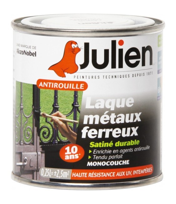 Laque métaux ferreux antirouille - Blanc satiné - 250 ml - JULIEN