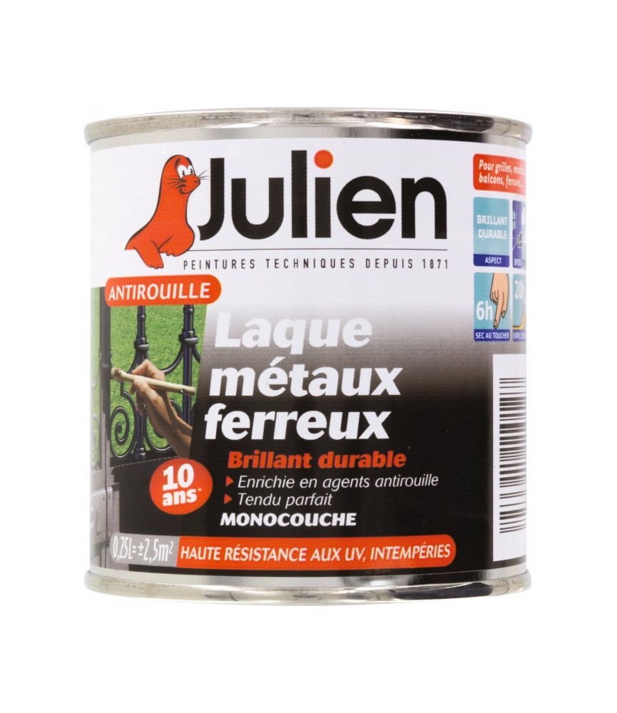 Laque métaux ferreux antirouille - Noir brillant - 250 ml - JULIEN