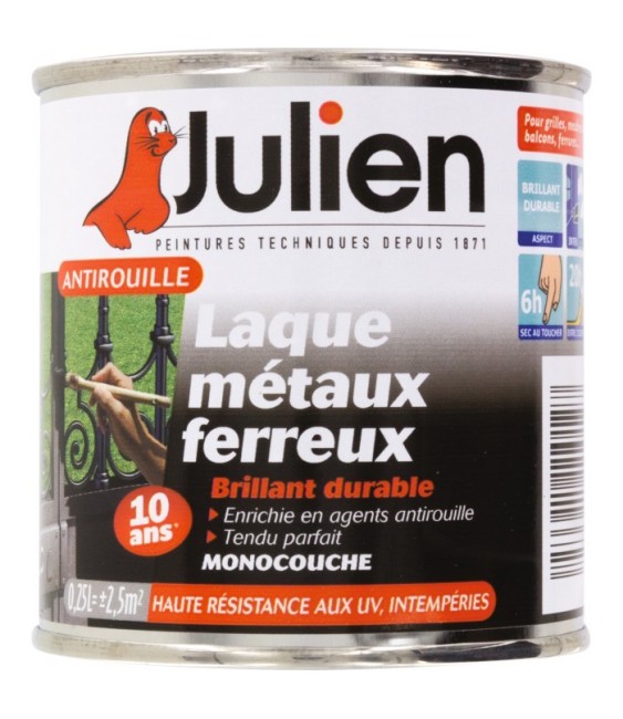 Laque métaux ferreux antirouille - Noir brillant - 250 ml - JULIEN