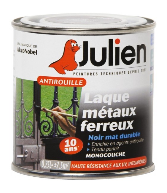 Laque métaux ferreux antirouille - Noir mat - 250 ml - JULIEN
