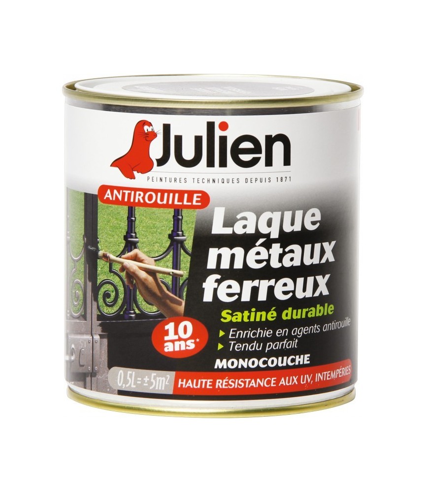 Laque métaux ferreux antirouille - Noir satiné - 500 ml - JULIEN Laque métaux ferreux antirouille - Noir satiné - 500 ml - JULIEN