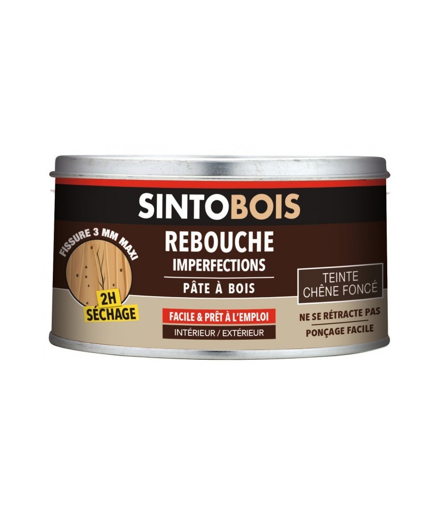 Pâte à bois pour reboucher imperfections et fissures - Teinte Chêne foncé - 250 Grs - SINTO