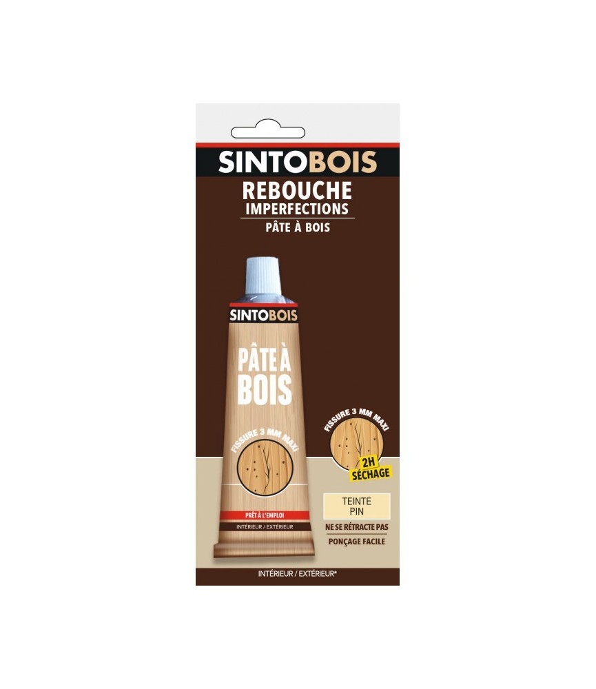 Pâte à bois pour reboucher imperfections et fissures - Teinte Pin - 80 Grs - SINTO Pâte à bois pour reboucher imperfections et fissures - Teinte Pin - 80 Grs - SINTO