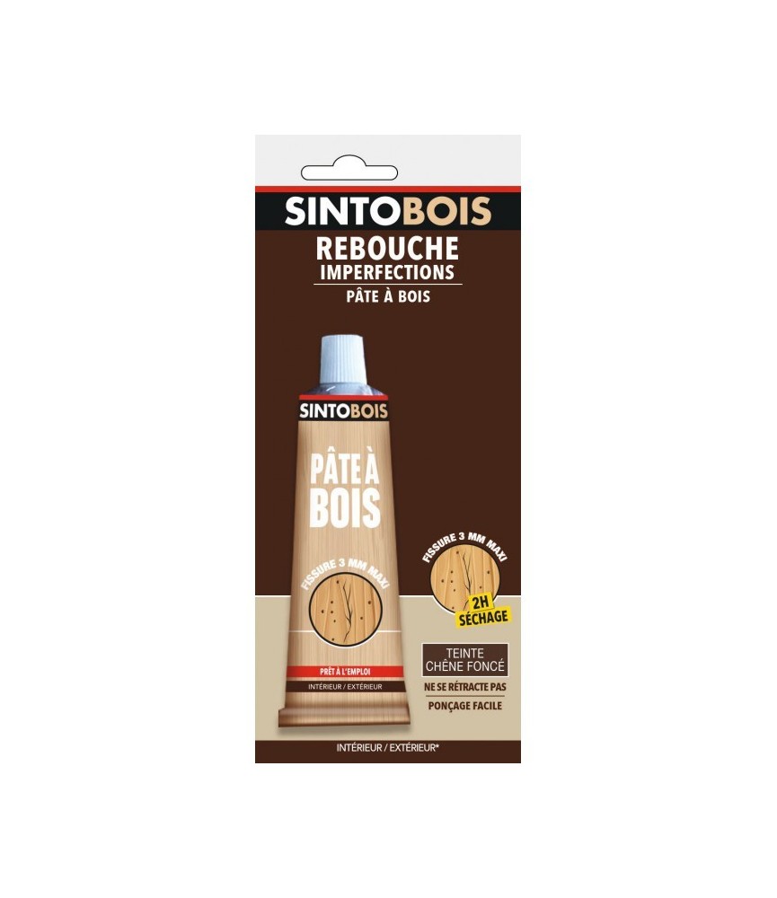 Pâte à bois pour reboucher imperfections et fissures - Teinte Chêne foncé - 80 Grs - SINTO