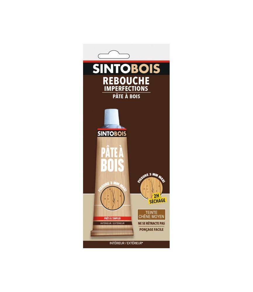 Pâte à bois pour reboucher imperfections et fissures - Teinte Chêne moyen - 80 Grs - SINTO