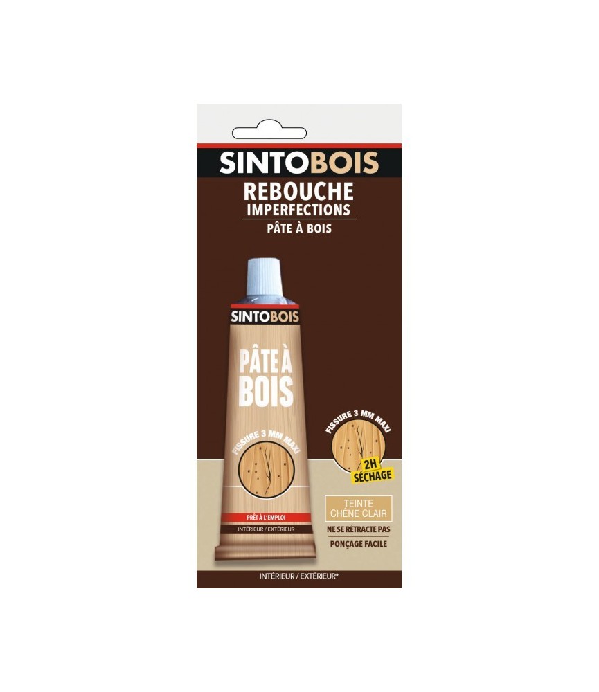 Pâte à bois pour reboucher imperfections et fissures - Teinte Chêne clair - 80 Grs - SINTO