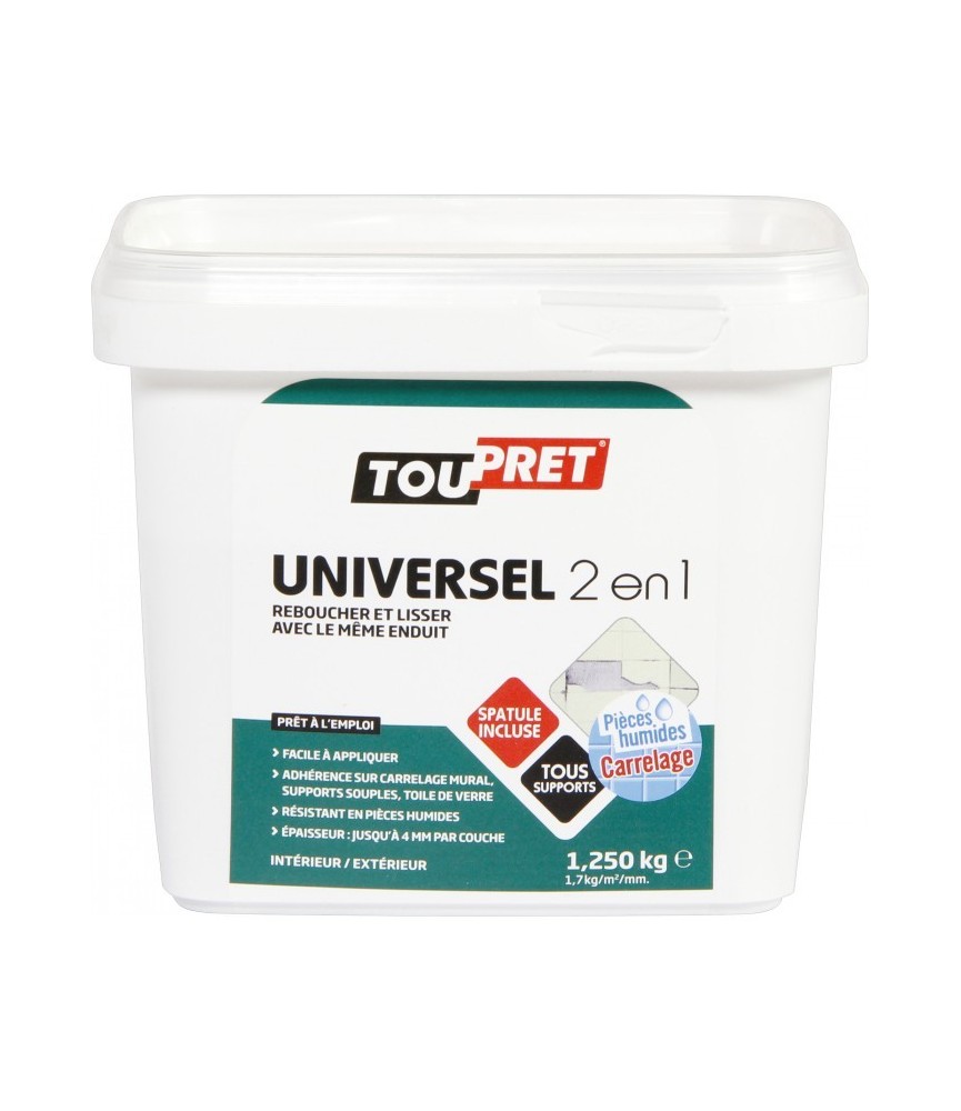 Enduit universel 2 en 1 - Lissage et rebouchage - 1.25 Kg - TOUPRET Enduit universel 2 en 1 - Lissage et rebouchage - 1.25 Kg - TOUPRET