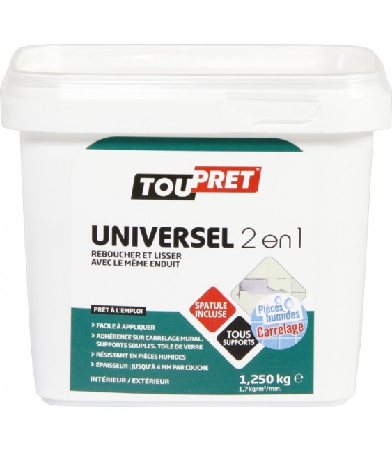 Enduit universel 2 en 1 - Lissage et rebouchage - 1.25 Kg - TOUPRET
