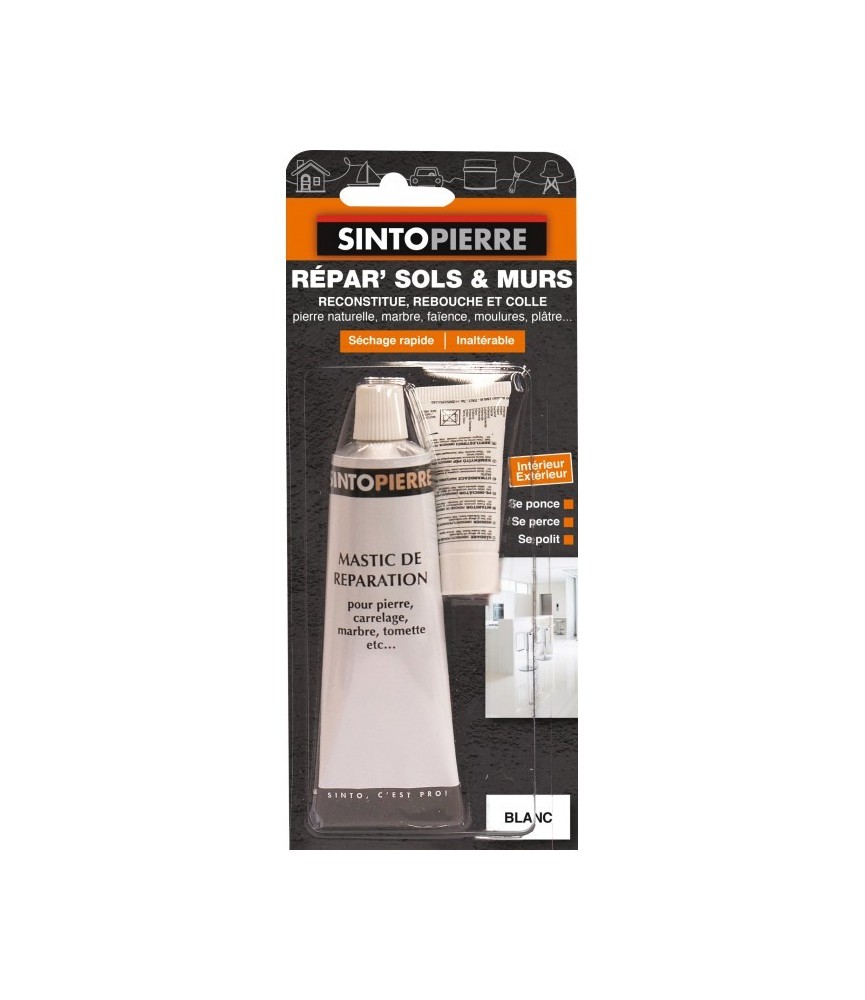 Mastic de réparation pour pierre, carrelage, marbre - Répar’ Sols et Murs - Blanc - 100 Grs - SINTO