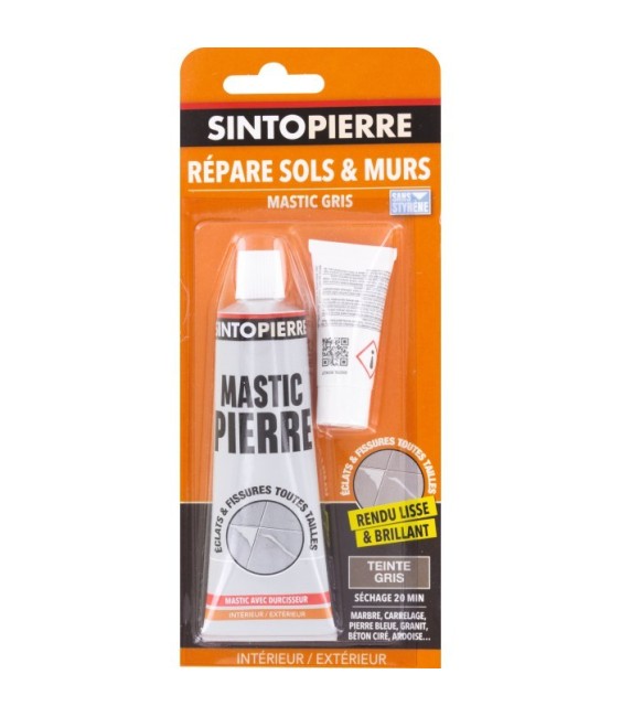 Mastic de réparation pour pierre, carrelage, marbre - Répar’ Sols et Murs - Gris - 100 Grs - SINTO