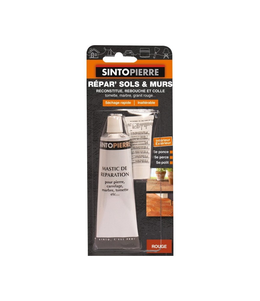 Mastic de réparation pour pierre, carrelage, marbre - Répar’ Sols et Murs - Rouge - 100 Grs - SINTO Mastic de réparation pour pierre, carrelage, marbre - Répar’ Sols et Murs - Rouge - 100 Grs - SINTO