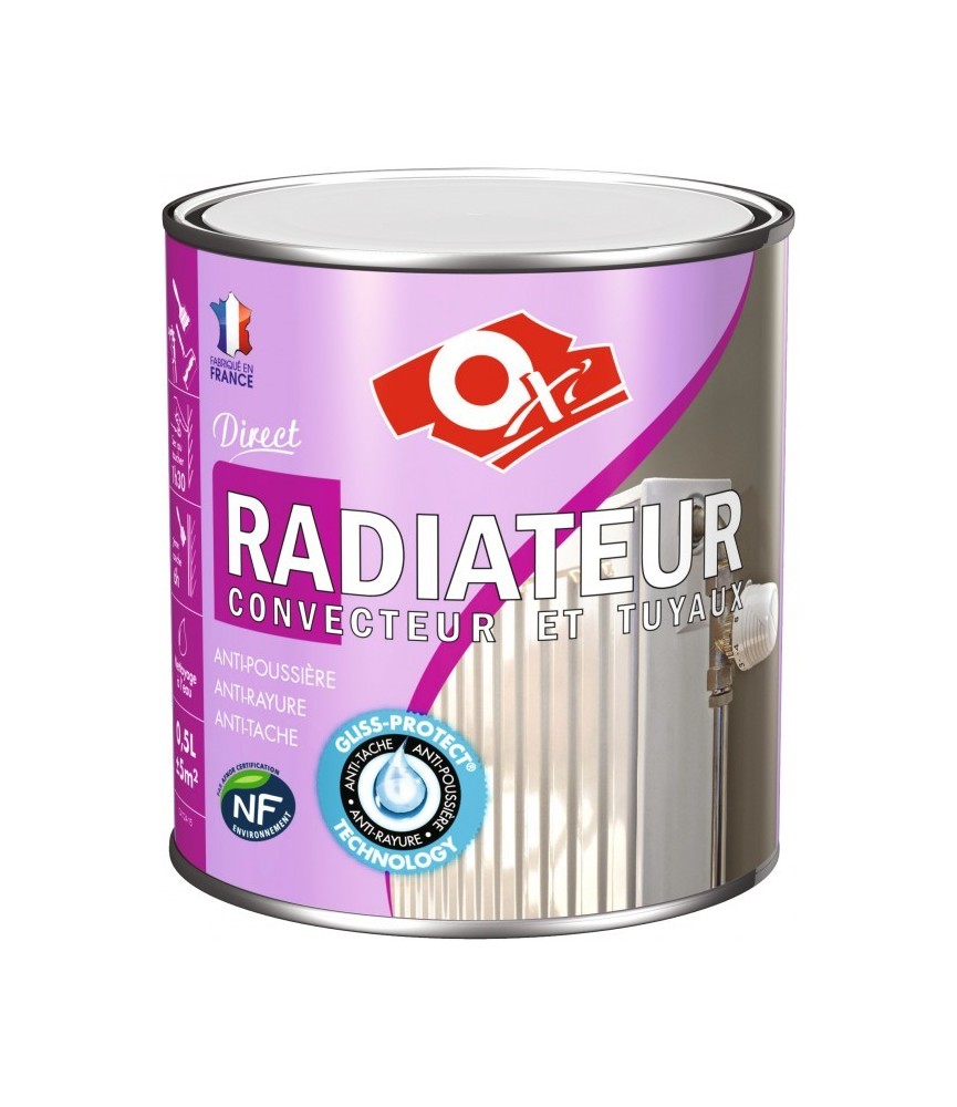 Peinture monocouche - Radiateur / Convecteur et Tuyau - Blanc - Satiné - 0.5 L - OXI