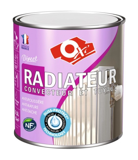 Peinture monocouche - Radiateur / Convecteur et Tuyau - Blanc - Satiné - 0.5 L - OXI