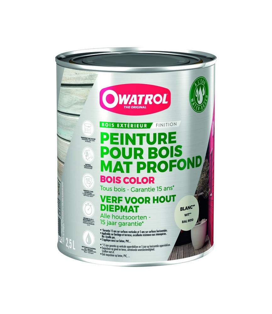 Laque de finition pour bois - Opaque Mate - Solid Color Stain - Blanc - 2.5 L - OWATROL Laque de finition pour bois - Opaque Mate - Solid Color Stain - Blanc - 2.5 L - OWATROL