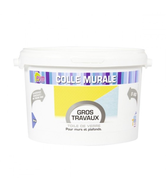 Colle murale pour toile de verre - Gros travaux - Murs et plafonds - 5 Kg - PVM