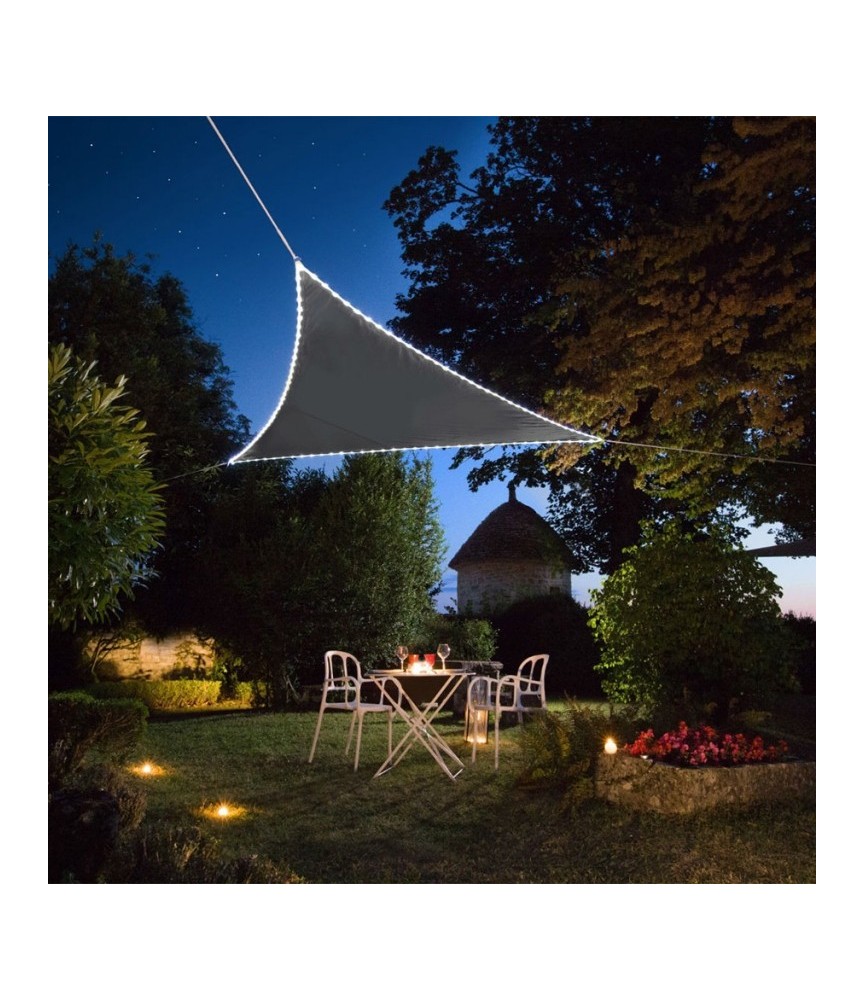 Voile d'ombrage triangulaire - Bordures en Leds solaires - Ardoise - MOREL