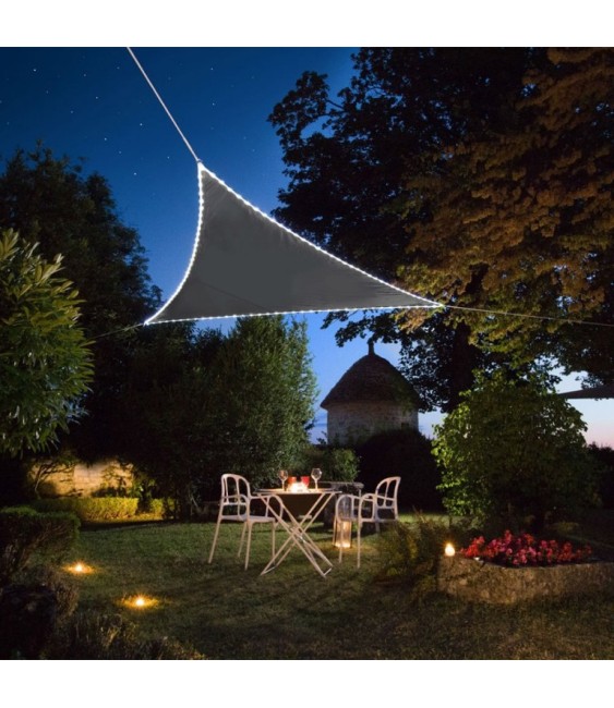 Voile d'ombrage triangulaire - Bordures en Leds solaires - Ardoise - MOREL