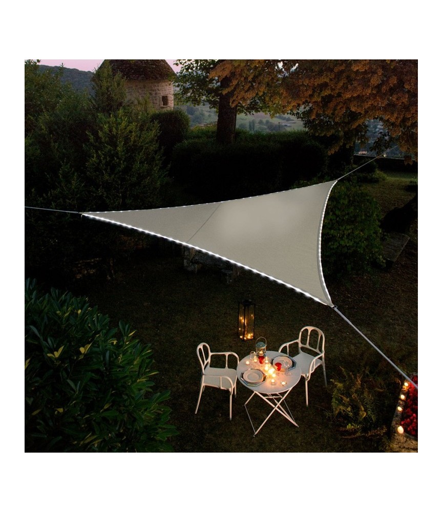 Voile d'ombrage triangulaire - Bordures en Leds solaires - Taupe - MOREL Voile d'ombrage triangulaire - Bordures en Leds solaires - Taupe - MOREL