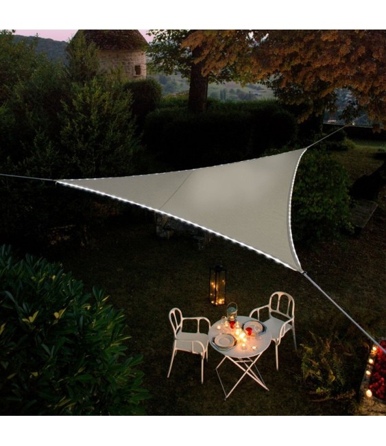 Voile d'ombrage triangulaire - Bordures en Leds solaires - Taupe - MOREL
