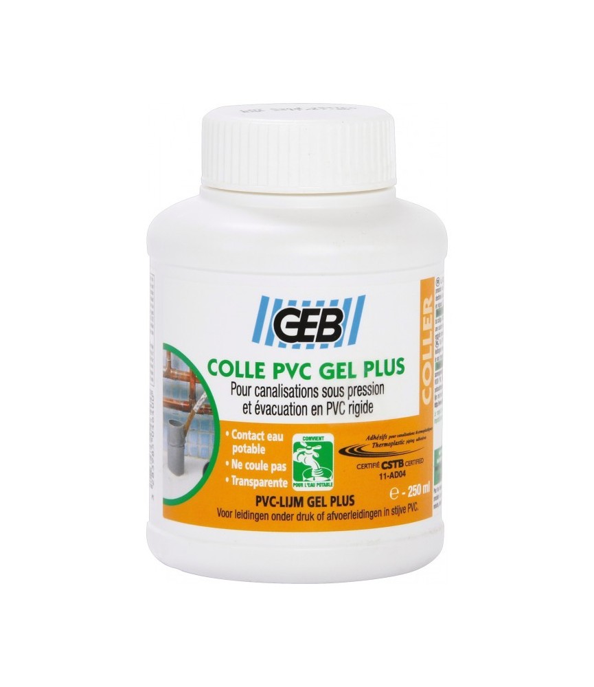 Colle PVC - Gel - Boîte avec pinceau - 250 ml - GEB Colle PVC - Gel - Boîte avec pinceau - 250 ml - GEB