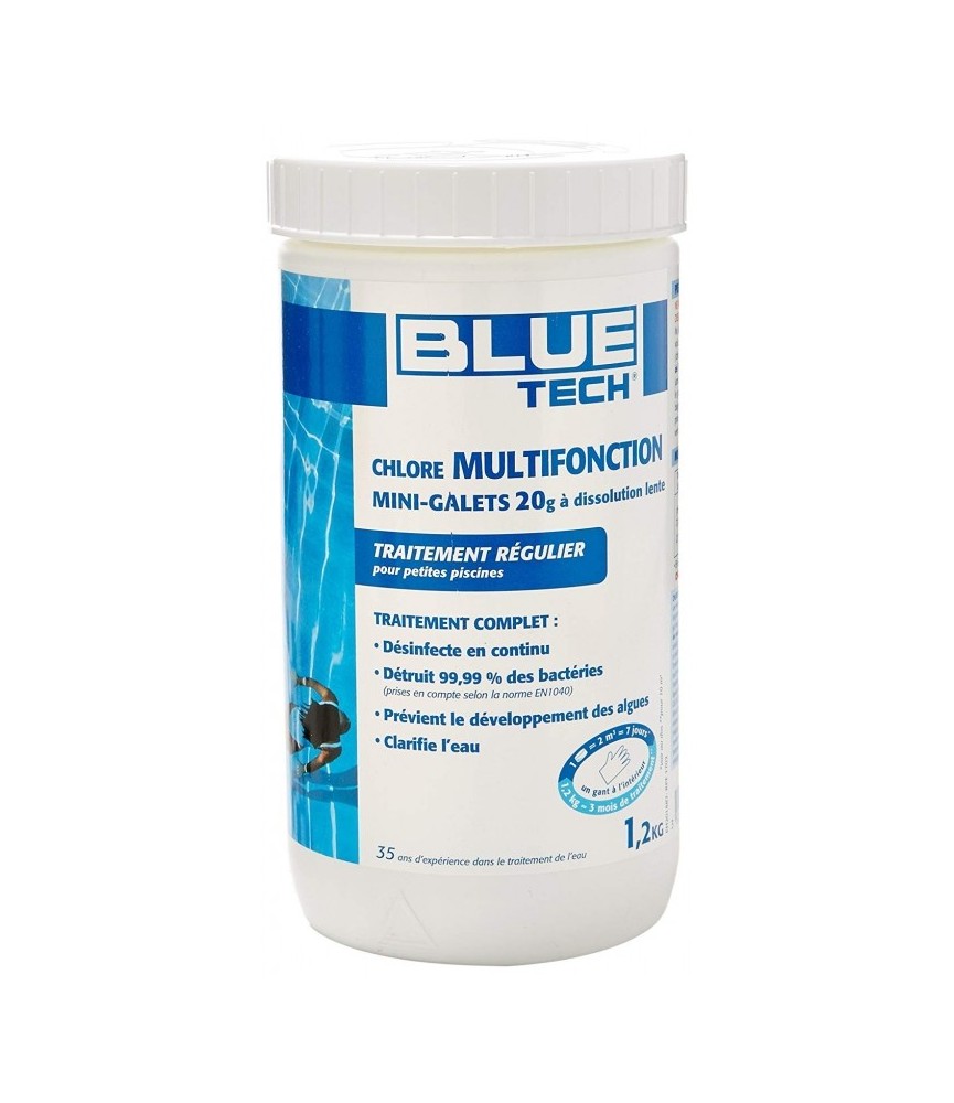 Chlore multifonction - Mini galets de 20 Grs - Traitement complet - 1.2 Kg - BLUE TECH