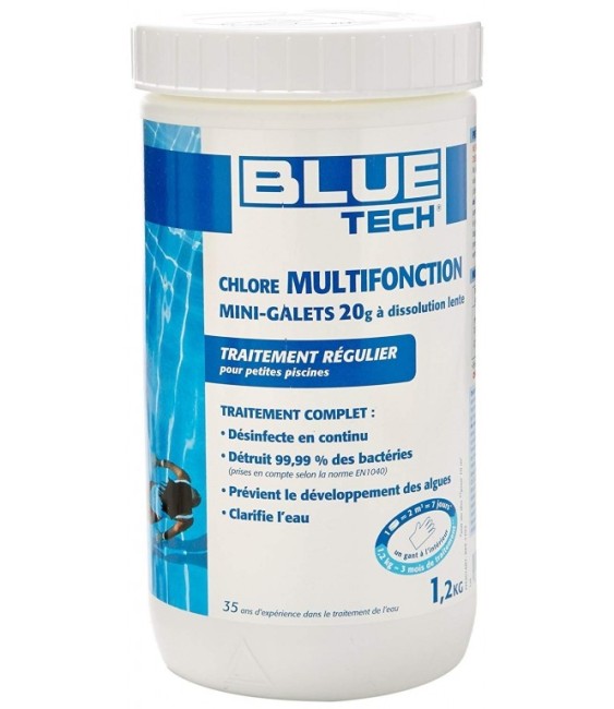 Chlore multifonction - Mini galets de 20 Grs - Traitement complet - 1.2 Kg - BLUE TECH