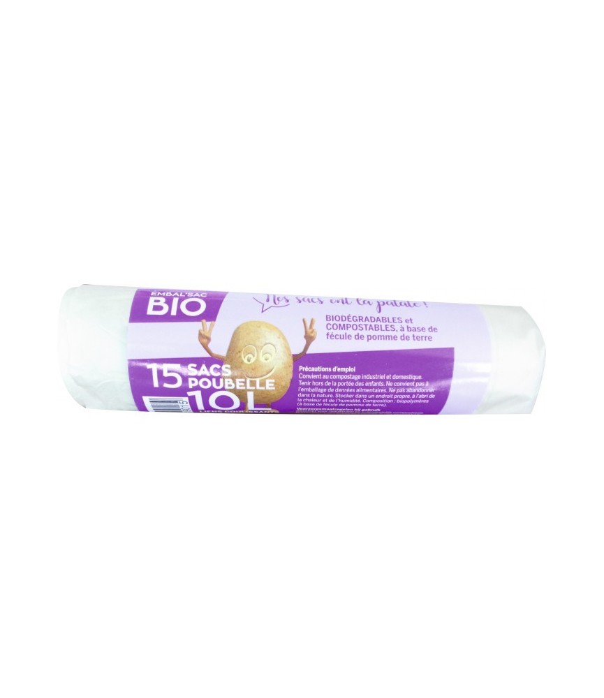 Sac poubelle biodégradable avec lien coulissant - 10 L - Lot de 15 sacs - EMBAL'SAC Sac poubelle biodégradable avec lien coulissant - 10 L - Lot de 15 sacs - EMBAL'SAC