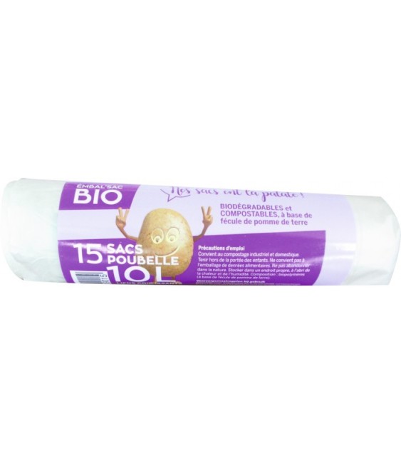 Sac poubelle biodégradable avec lien coulissant - 10 L - Lot de 15 sacs - EMBAL'SAC